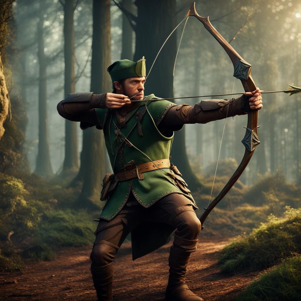 Robin Hood Shooting Arrow In Sherwood Forest - Ai Generated Artwork 