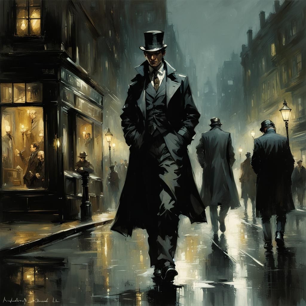 Sherlock Holmes on a dark moonlit street. - AI Generated Artwork ...