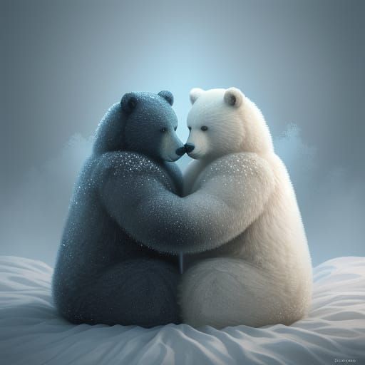 Arctic Bears Huddled Under Duvet With Power Cable