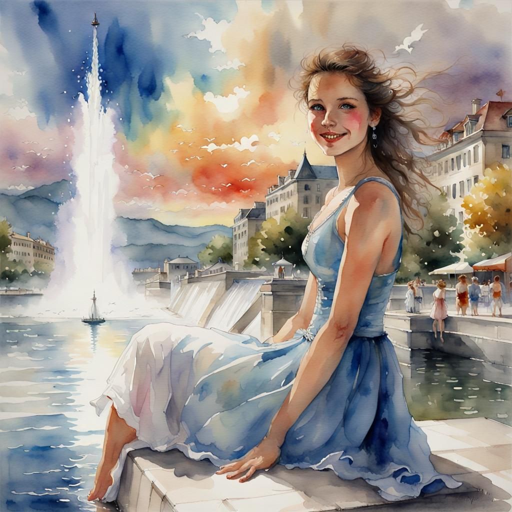 Woman on the lakeshore of Geneva #2  by @Hartmut