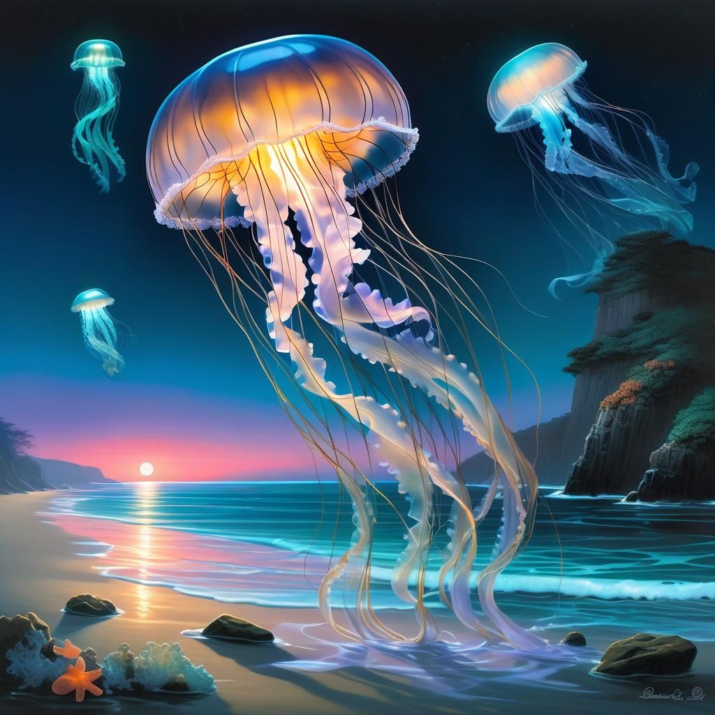 Bioluminescent Creatures’ Gathering  by @nightcafeartist
