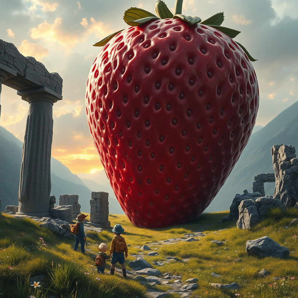 Colossal Strawberry in an Ancient Ruin  by @Kalpine