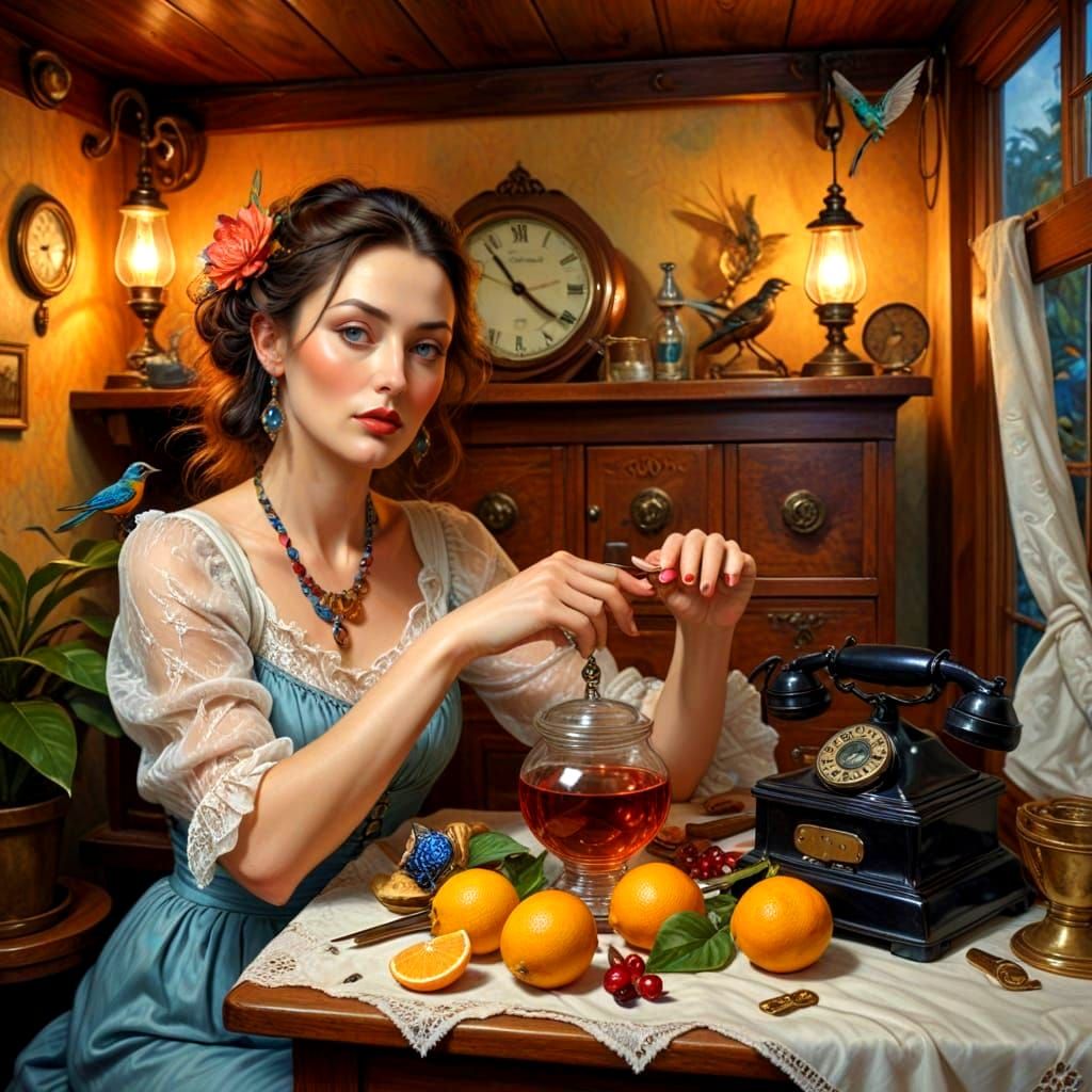 Surrealistic Lady in Vibrant Fantasy Scene