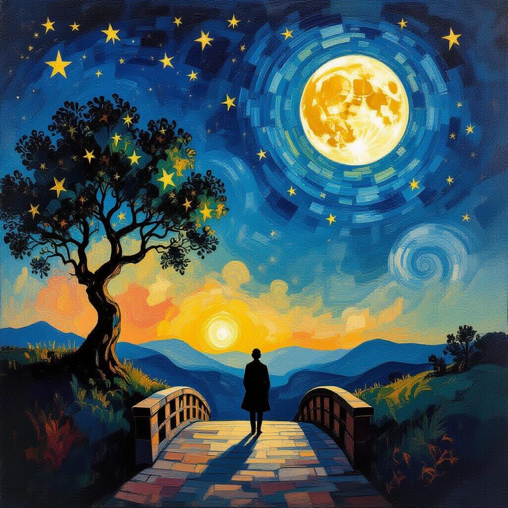 Night on the shoulders
Stars as a shield
Moonlight beckons us to follow
Step by step
Abyss or bridge
Only ...  by @Igor_Ch