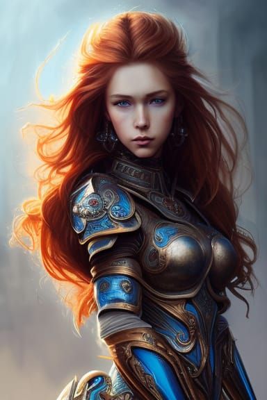 Warrior Girl With Wavy Red Hair 37 - Ai Generated Artwork - Nightcafe 