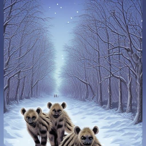 laughing hyenas in winter - AI Generated Artwork - NightCafe Creator