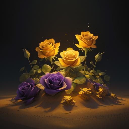 Unrealistic roses made of sand, light, colorful