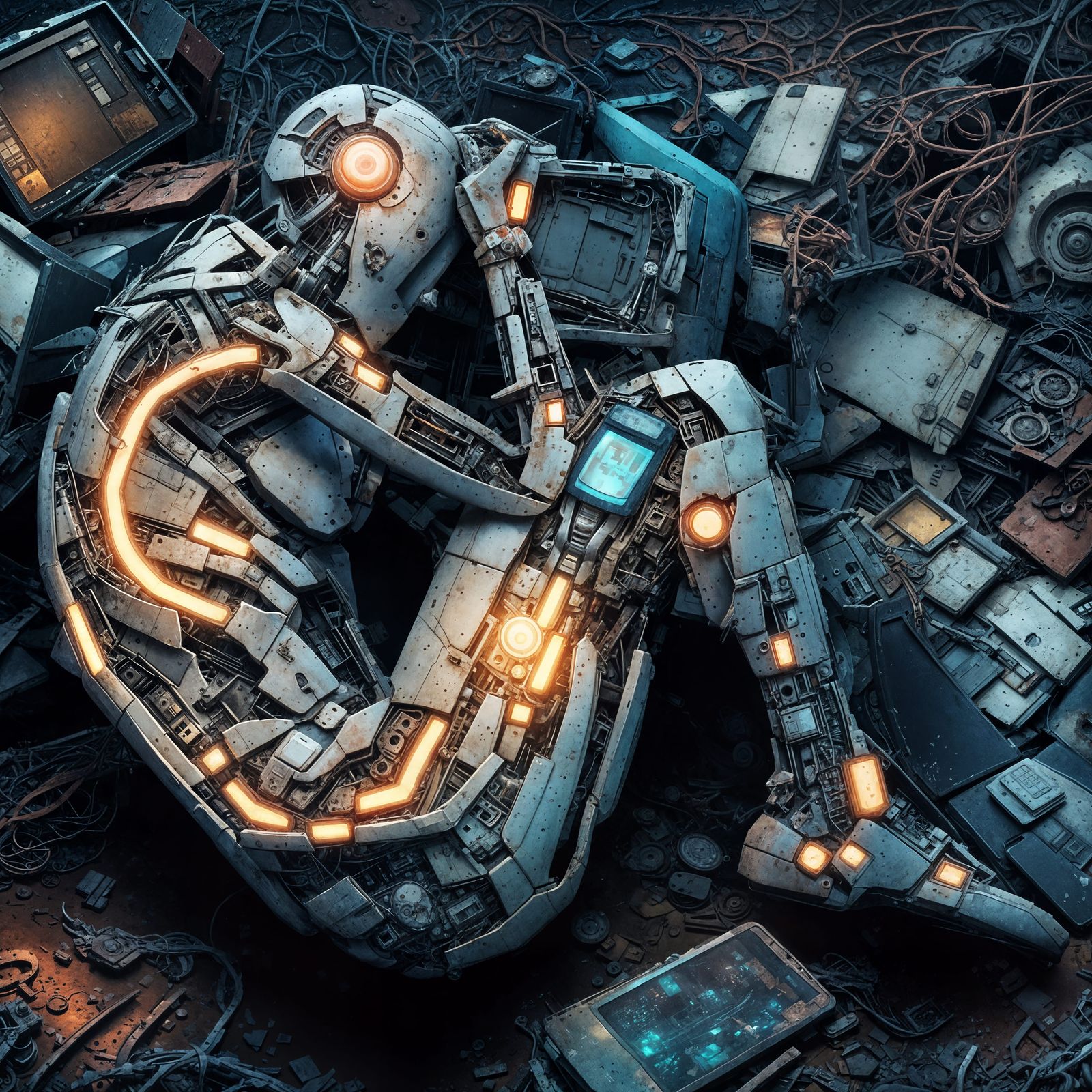 Scrapped Android in Surrealist Junkheap