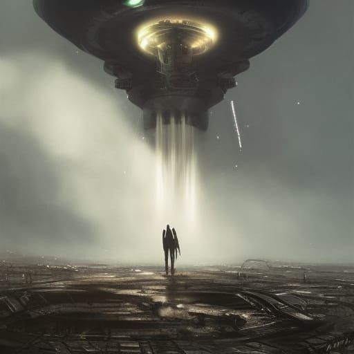 Extraterrestrial Aliens stepping out of a flying saucer UFO....