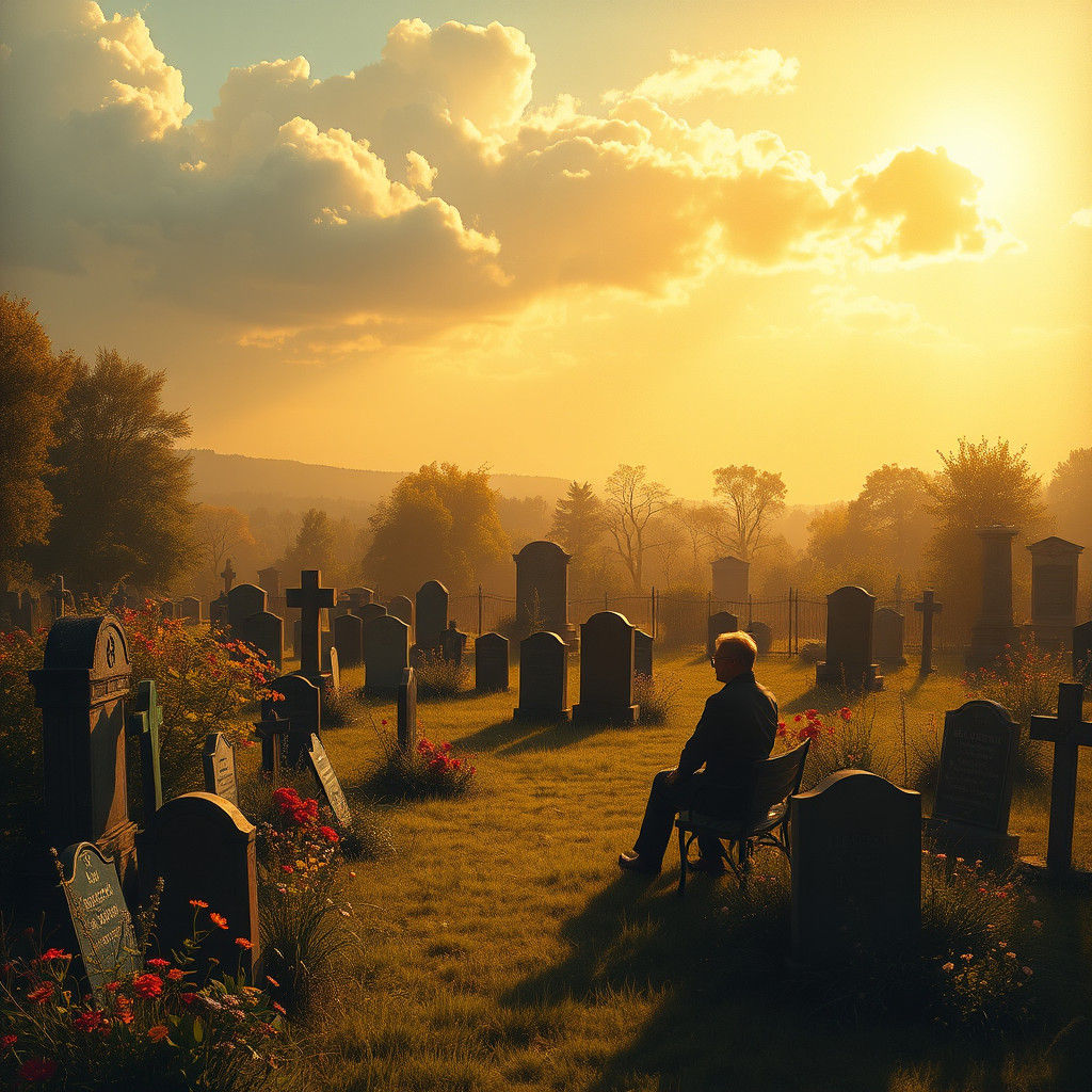 Contemplative Cemetery Scene in Golden Autumn Light