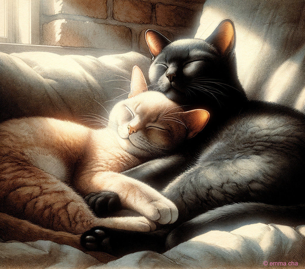 Take a nap together in harmony -  a two cats cudd