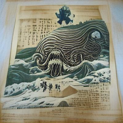 The great wave of cthulu, Lovecraftian Japanese woodblock print