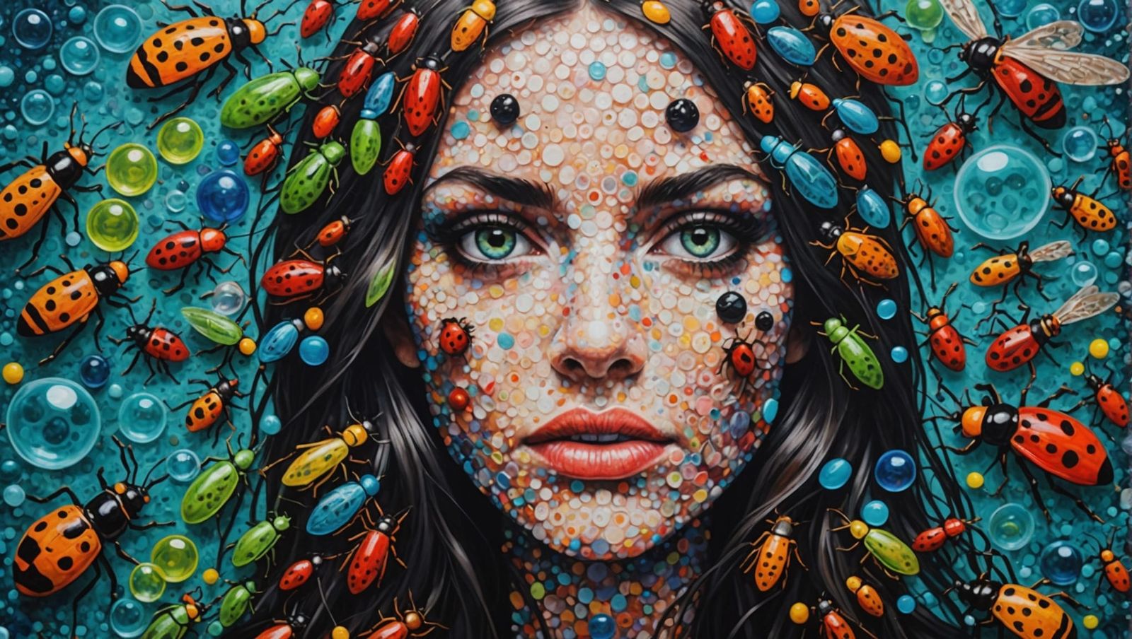 beautiful women covered in bugs, horror art , creepy eepy , acrylic on ...