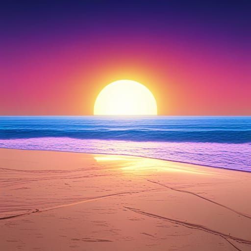 Retro neon sunset over a beach