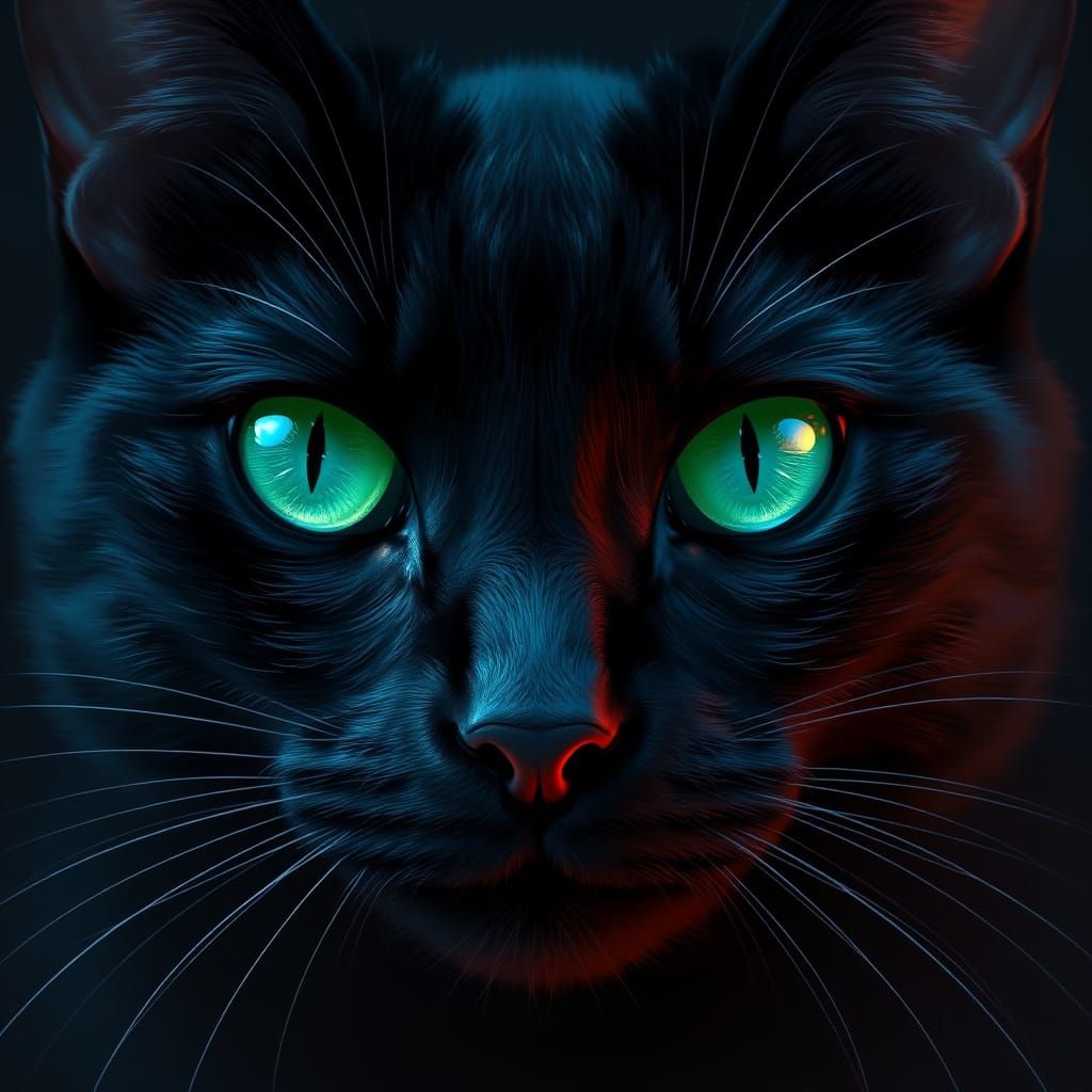 The mystical green eyes of a black cat   by @undefined