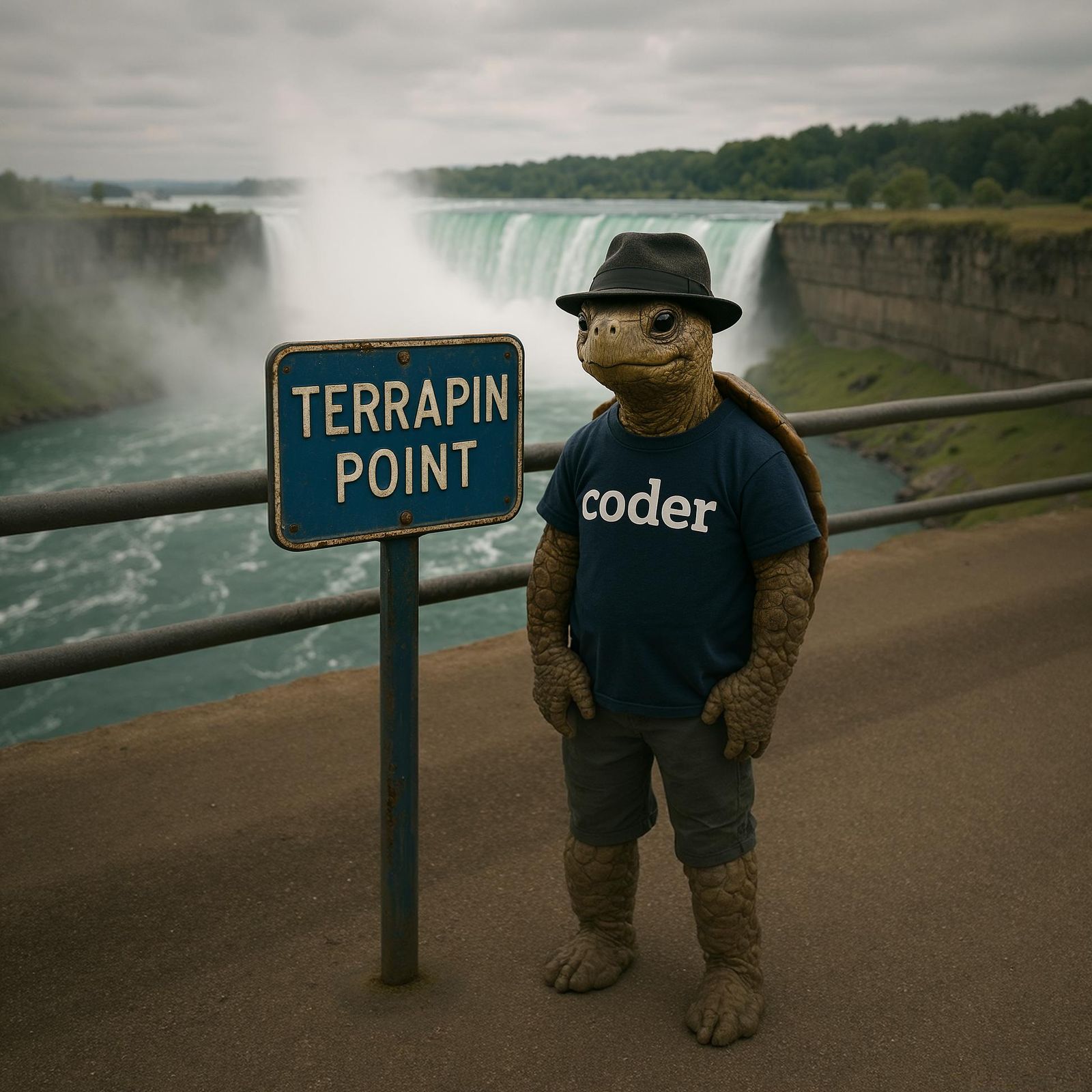 Coding Turtle On Vacation At Niagara Falls