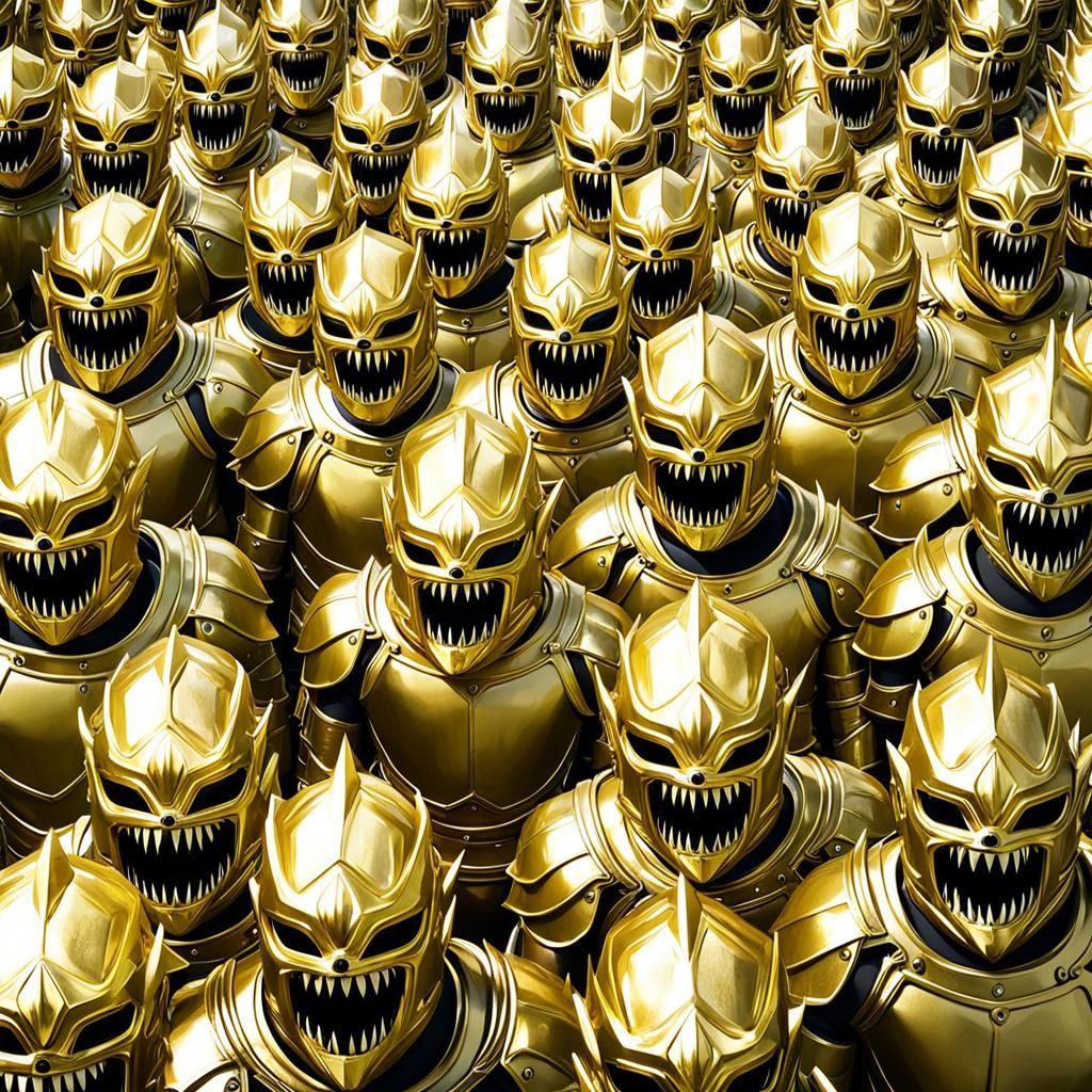 army of scary monsters in golden armour