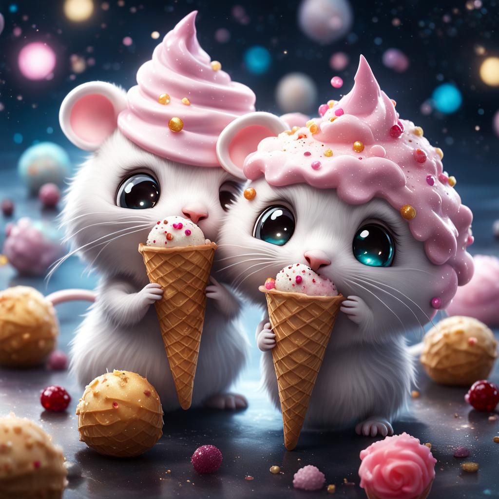 Adorable Ice Cream Mice in Fantasycore Style
