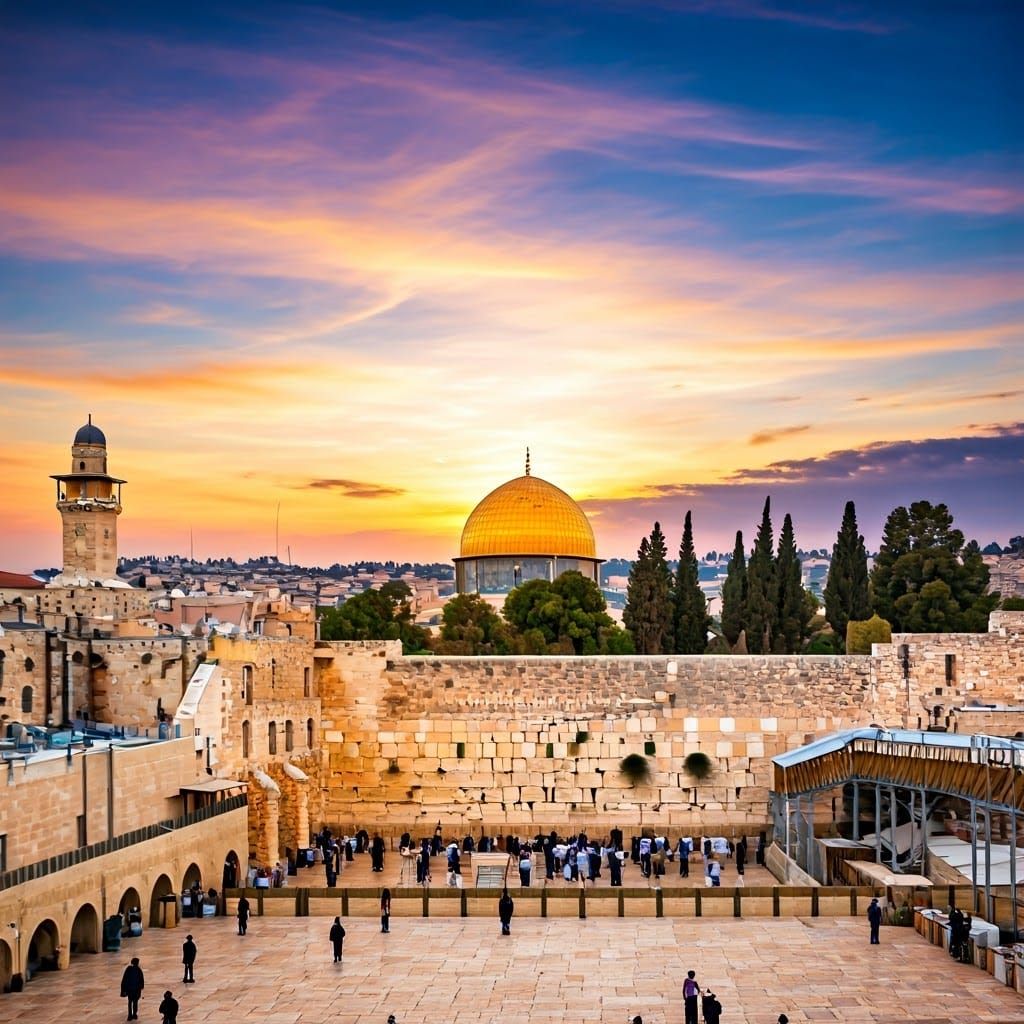 Jerusalem Western Wall Panoramic Sunset View