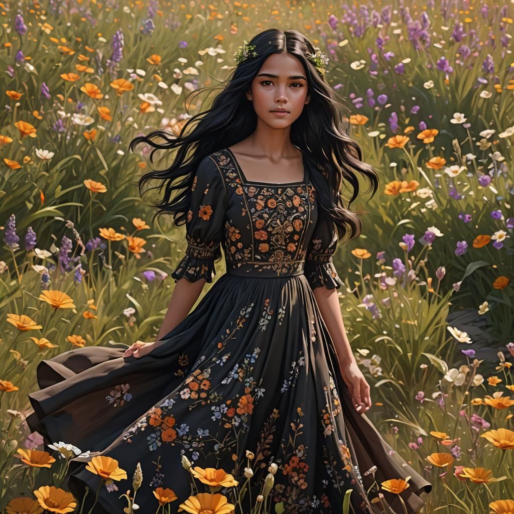 A beautiful  reallylong black haired girl light brown skin a...