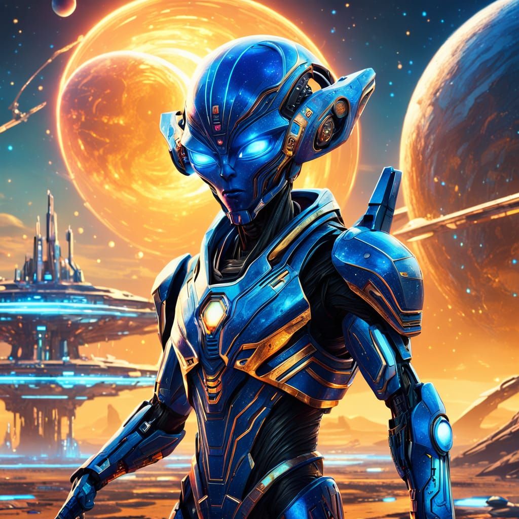 Alien on a Planet in Vibrant Sci-Fi Art