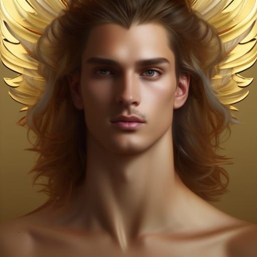 Extravagant ethereal Victoria secret angelic male model gold...