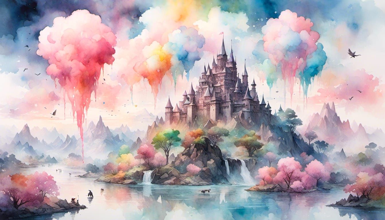 Watercolour of a Cotton Candy Castle!