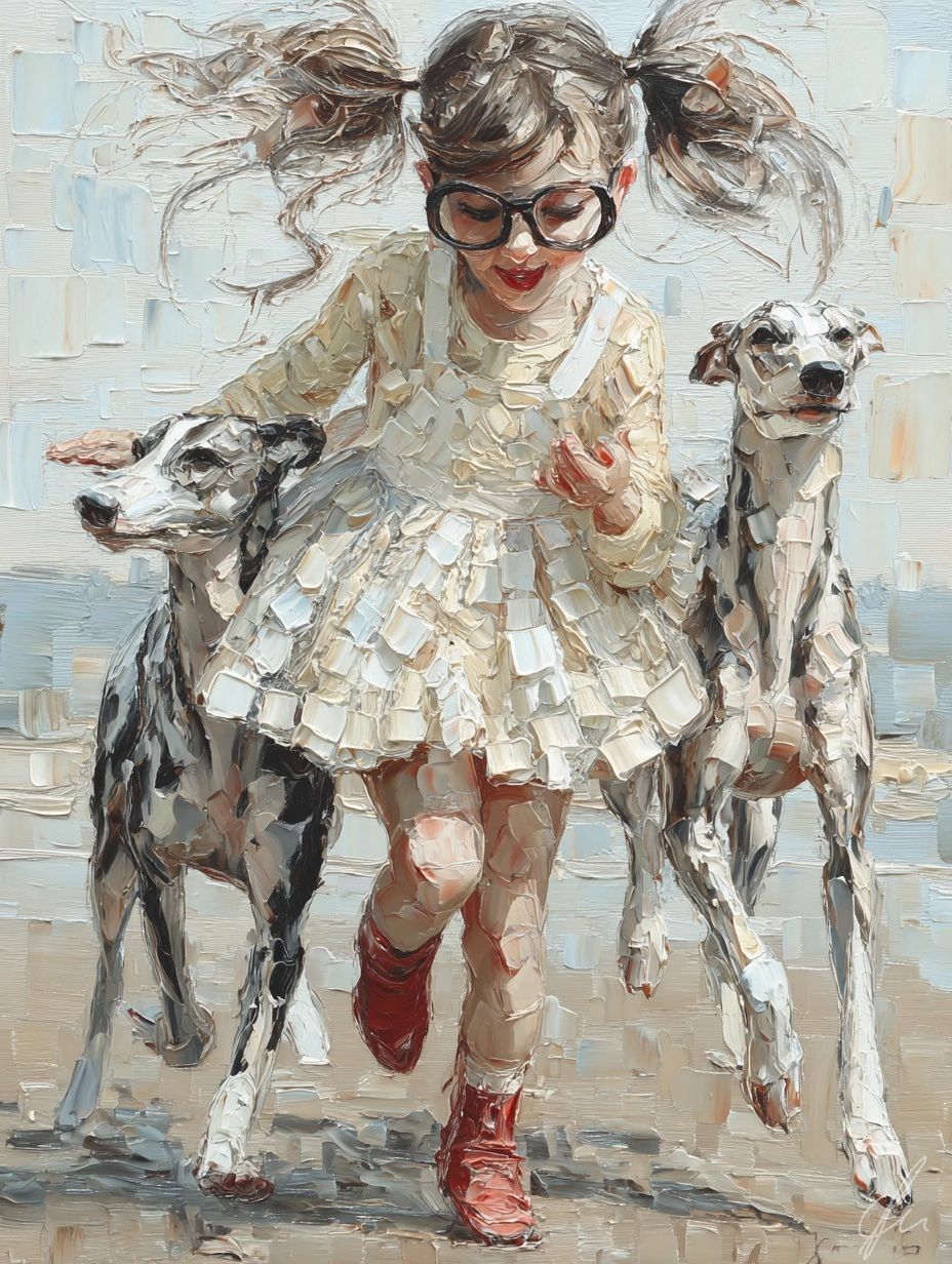 Girl with 2 Greyhounds