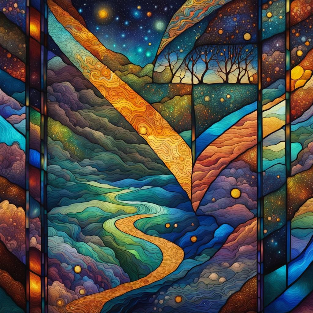 Stained glass, rivers and streams of infinite flowing consci...