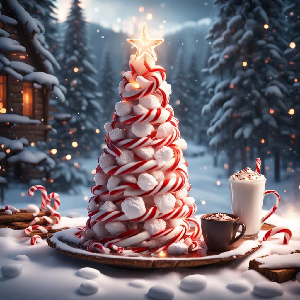 Marshmallows & Candy cane Christmas Tree  by @Sweetlemontea