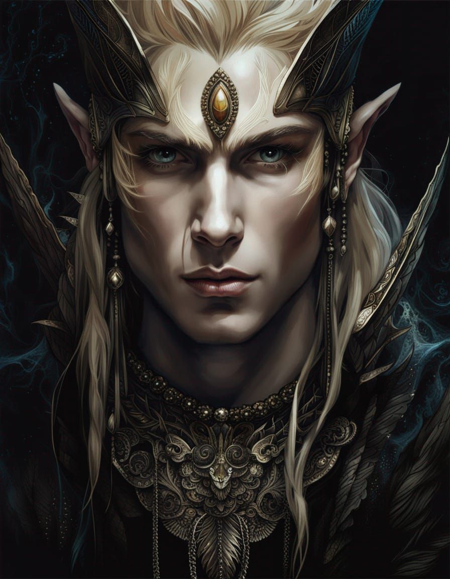 Detailed Elf Portrait with Prismatic Filigree
