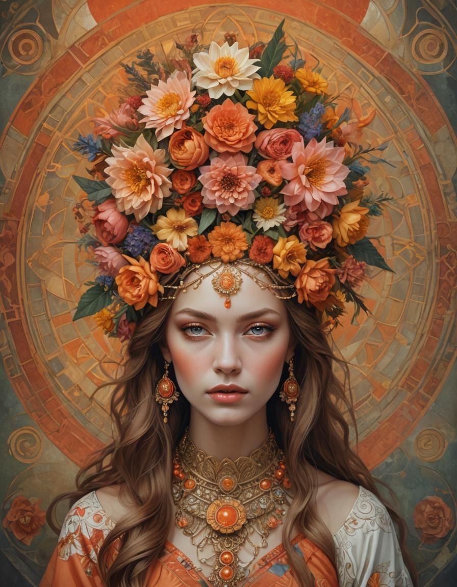 A Beautiful Woman With Flowers In Her Hair Award Winning Digital Art Slavic Features Photo In 6713