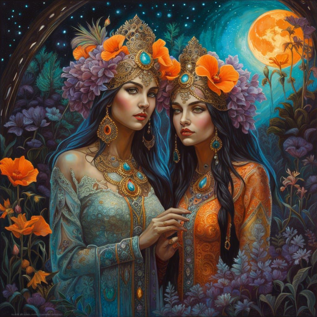 Bioluminescent Moon Goddess in Mirrored Reflection