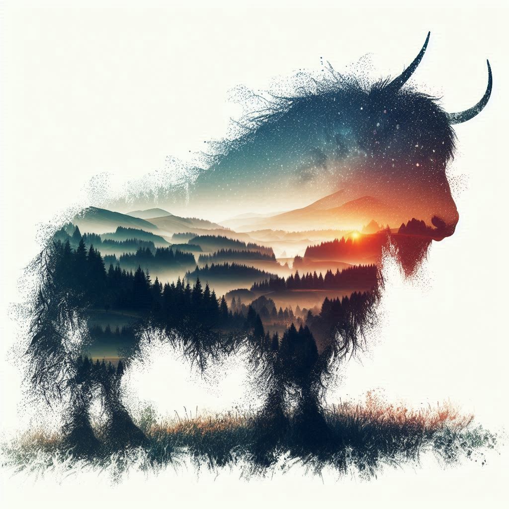 double exposure beautiful fantasy DALL-E 3 portrait landscape..