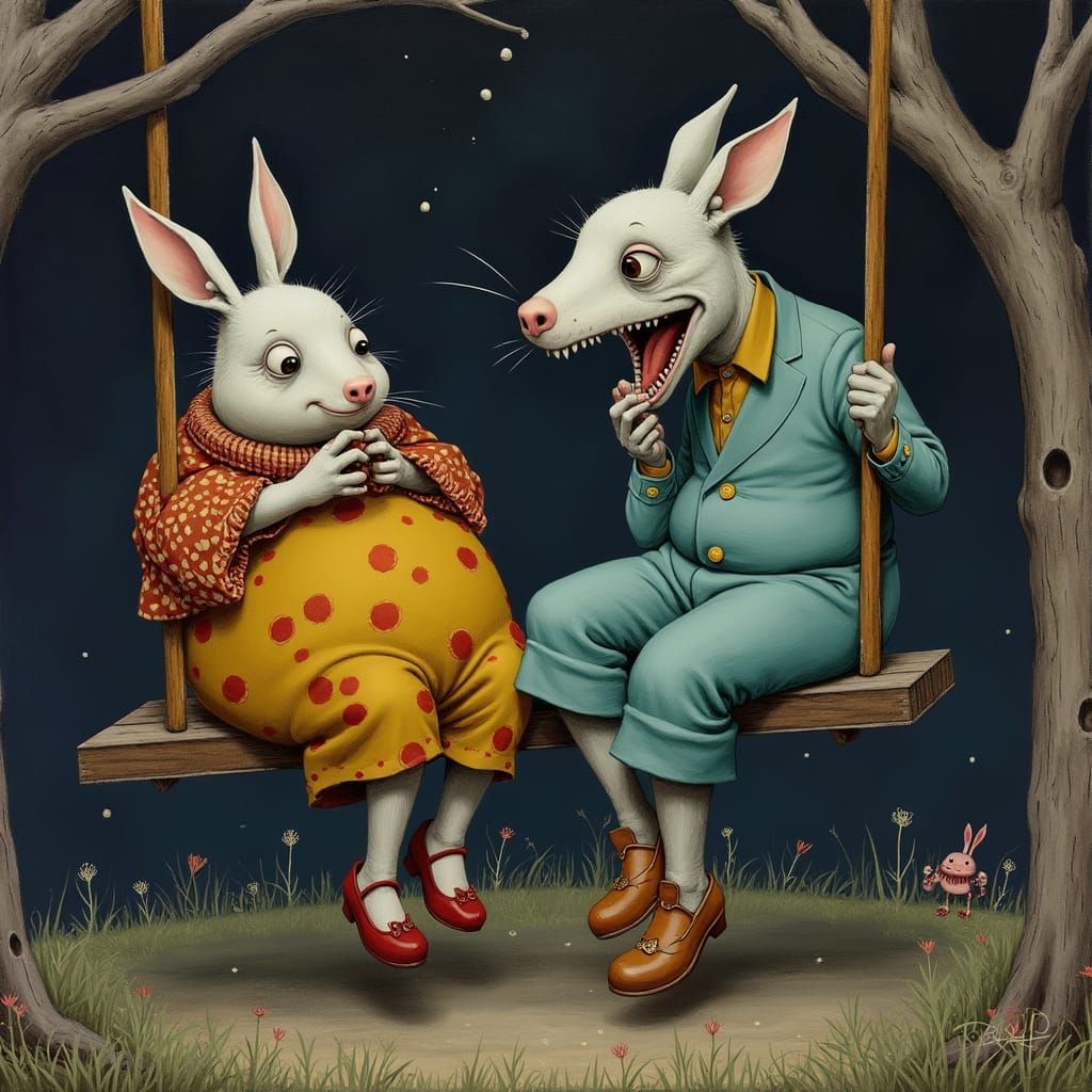 Beastie besties on a swing