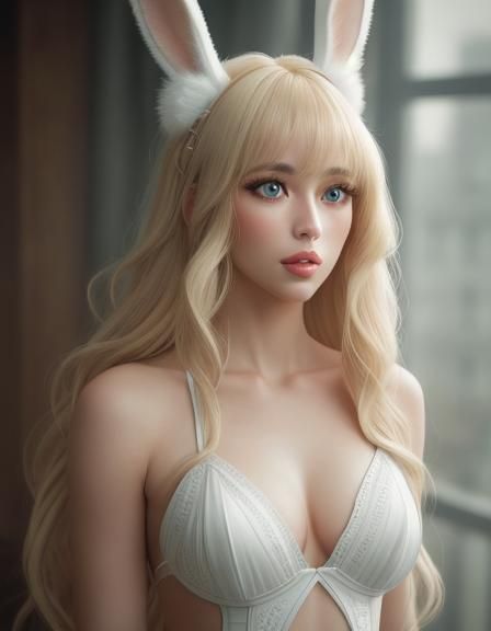 A close-up of a twenty-something beautiful girl with white b...