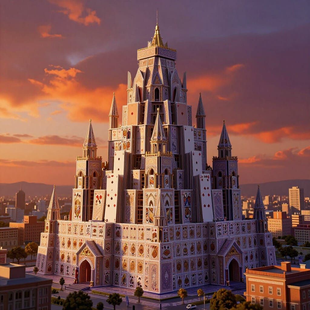 Colossal Cardboard Tower Above Miniature City