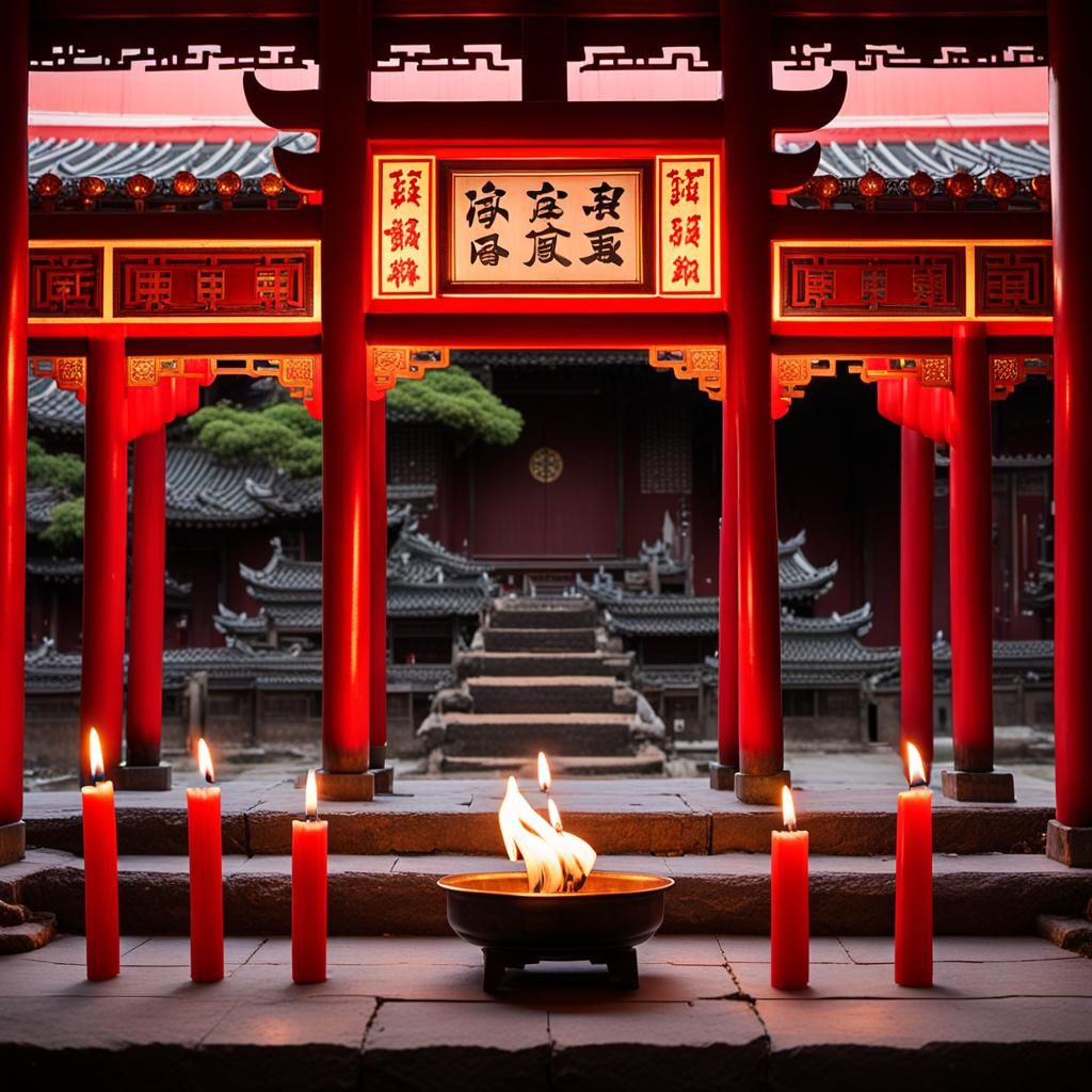 Chinese Sacrifice Ceremony with Red Candles