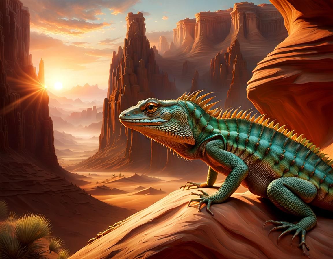 a lizard in the desert canyon  by @Torek