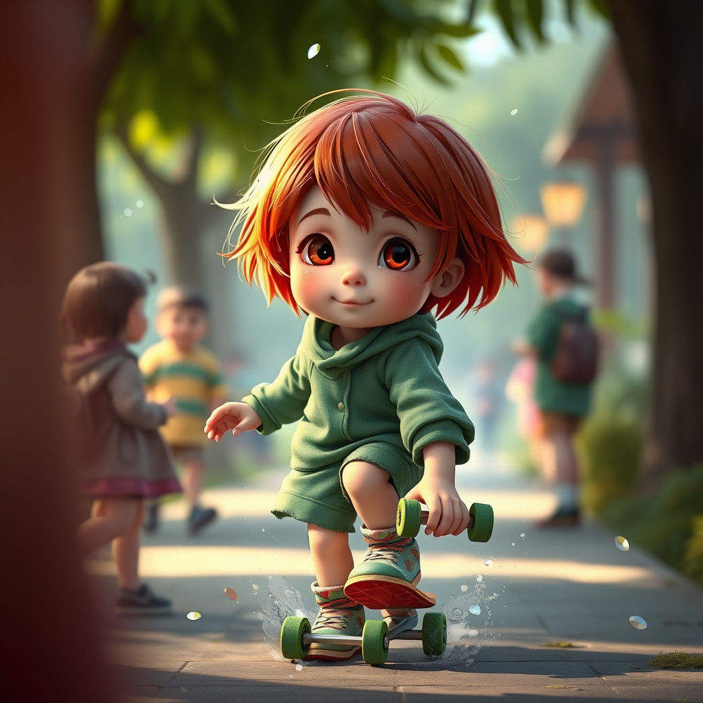 Girl's Fun Day with Skateboard: Detailed Matte Painting