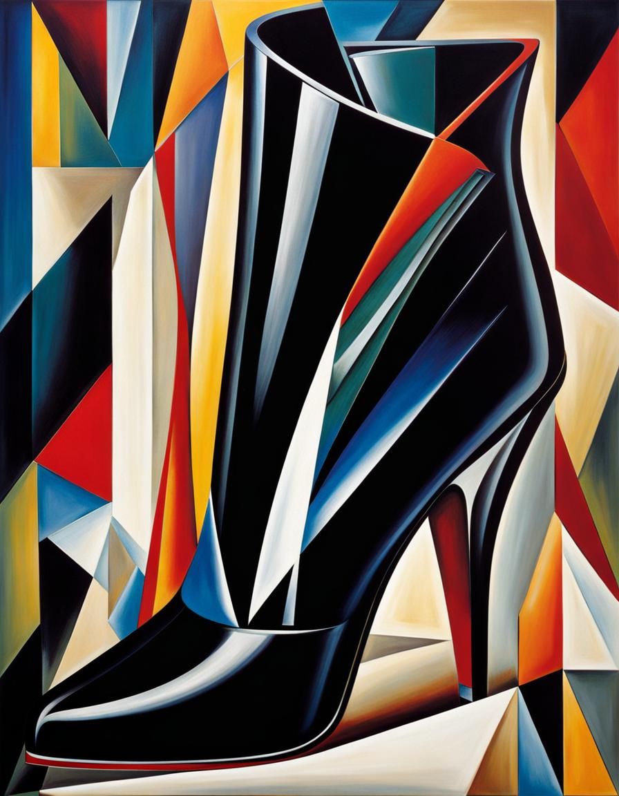 Abstract Cubist Art: High Heel Leather Boot