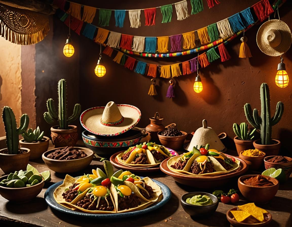 a traditional Mexican buffet with tacos, mole, barbacoa, quesadillas and enchiladas...  by @Reflectics AI creator