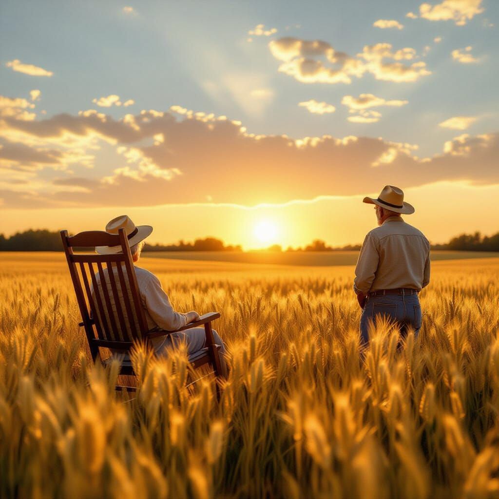 Golden Wheat Field Rocking Chair at Sunset