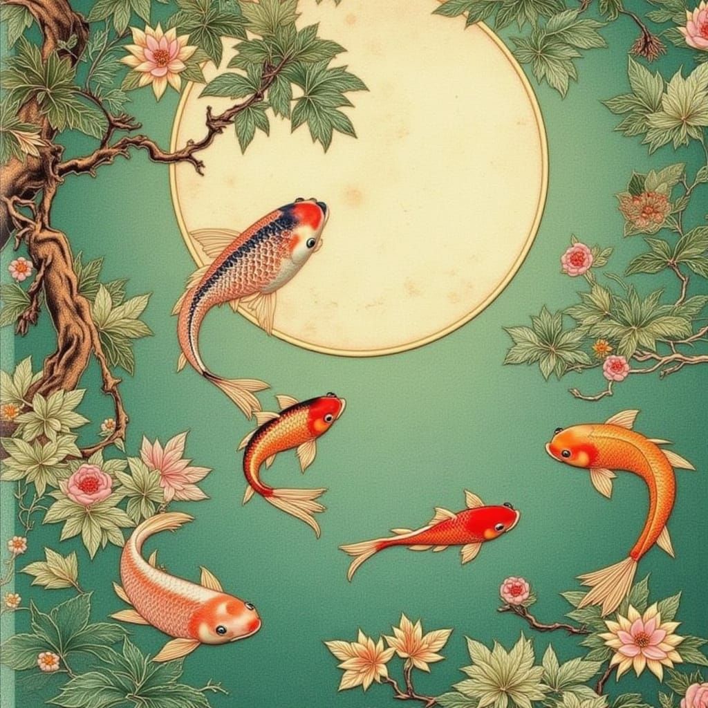 koi pond , full moon