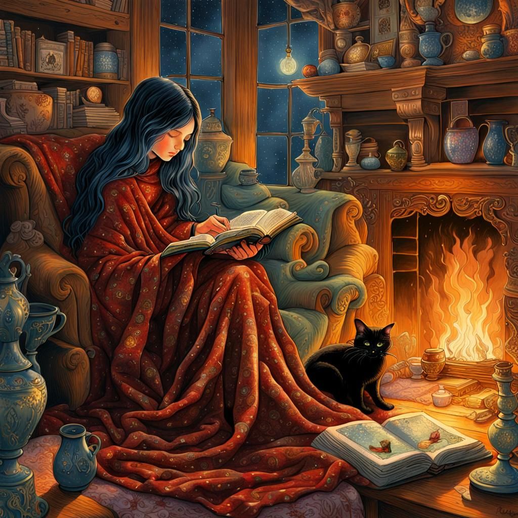 Cozy evening at home with the cat  by @Somei