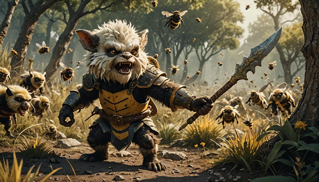 a single, cute, lithe, white furred,  bugbear (no horns), ro...
