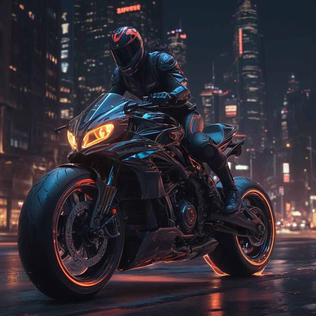 Superbike with Neon Lights