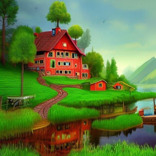 Farm house in the style of friedensreich hundertwasser #1