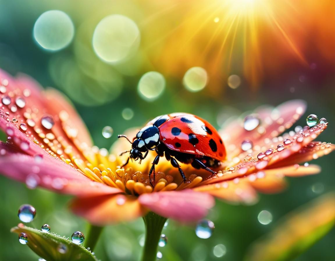 Ladybug and dew drops  by @Pepa the Coach