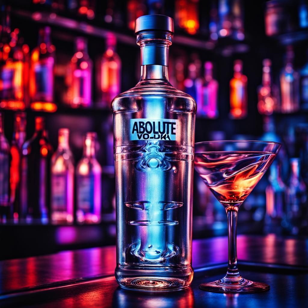 Absolute vodka bottle in a club cool colors futurist